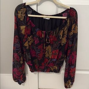 Floral Black and Red Women's Top